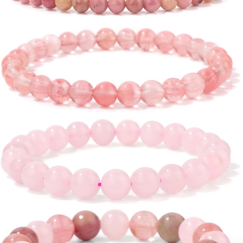 4pcs Beaded Bracelets for Women,Natural Healing Crystal Gemstones Bracelet,Anxie